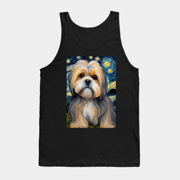 Lhasa Apso Dog Breed Painting in a Van Gogh Starry Night Art Style Tank Top by Art-Jiyuu